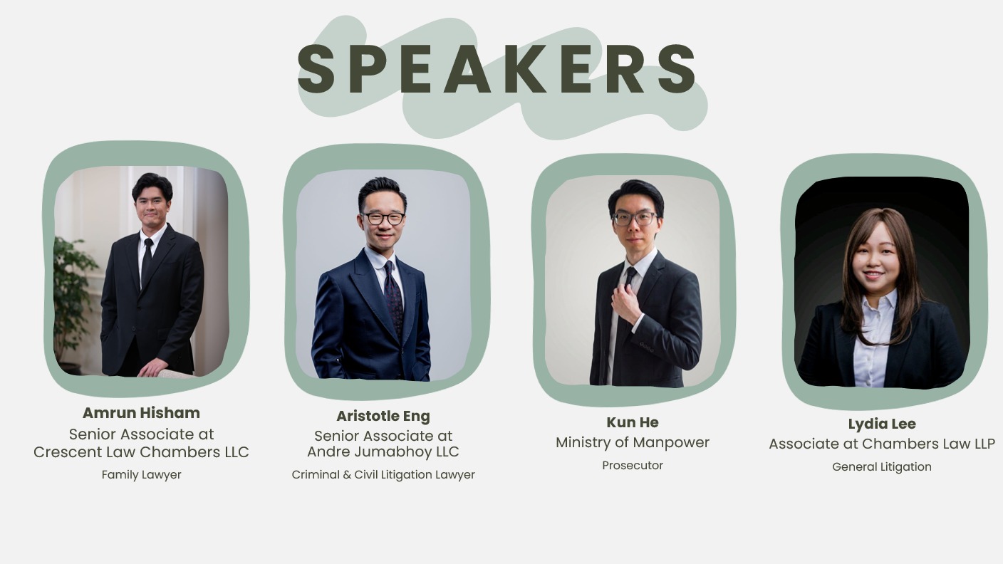 Legal professional speakers Amrun Hisham, Aristotle Eng, Kun He and Lydia Lee