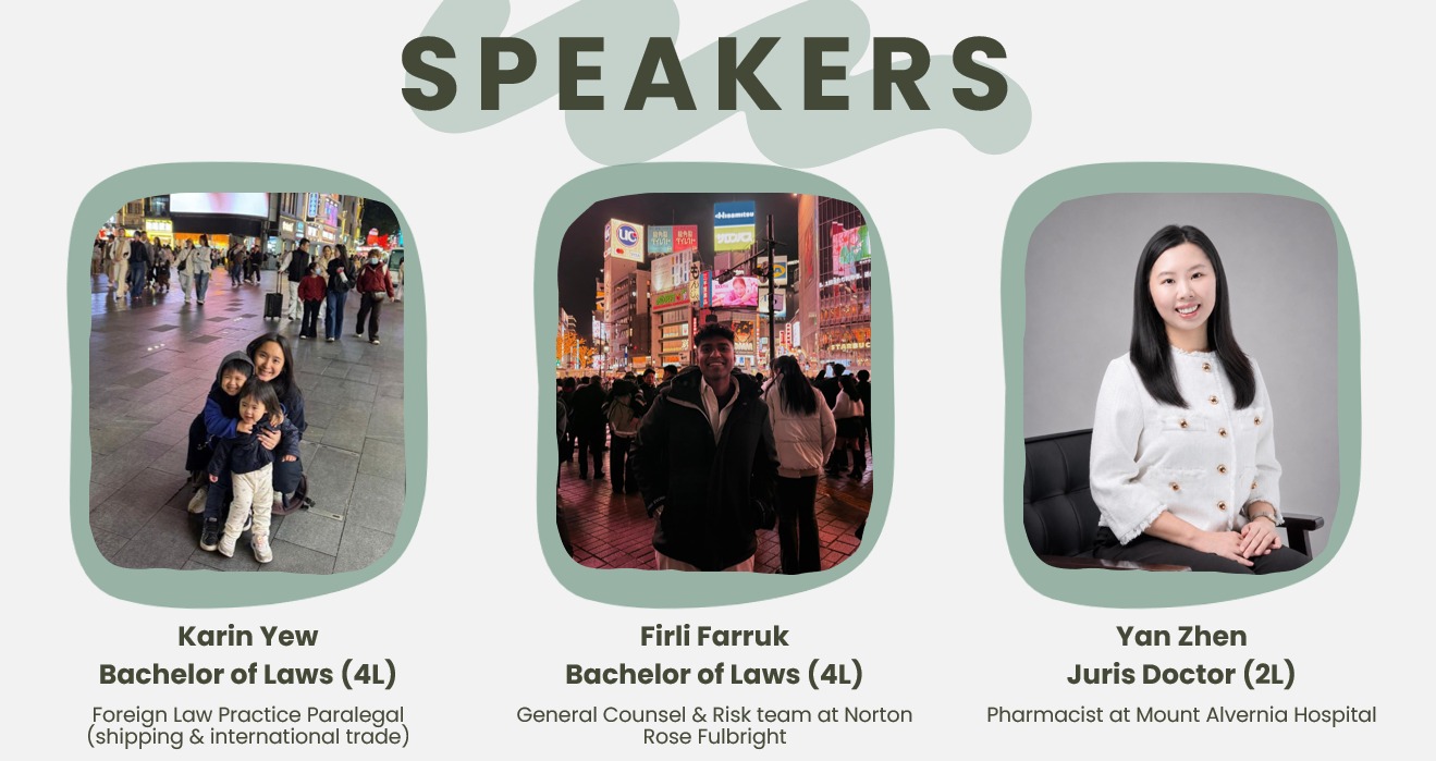 Student and graduate speakers Karin Yew, Firli Farruk and Yan Zhen