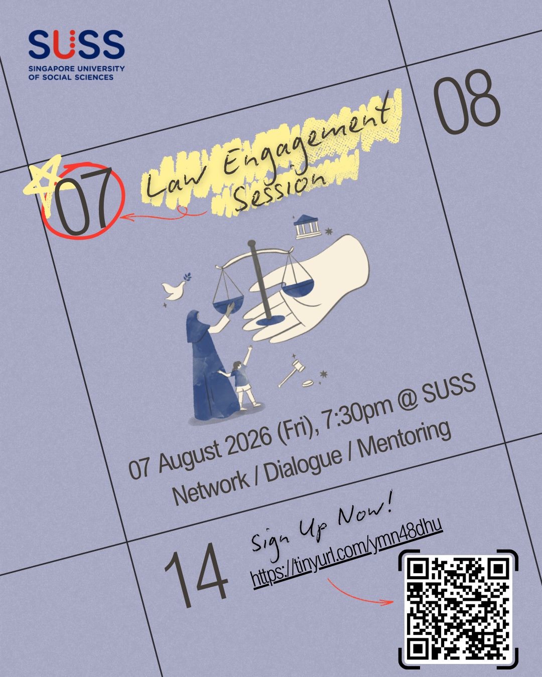 Poster for the SUSS Law Engagement Session on 7 August 2026
